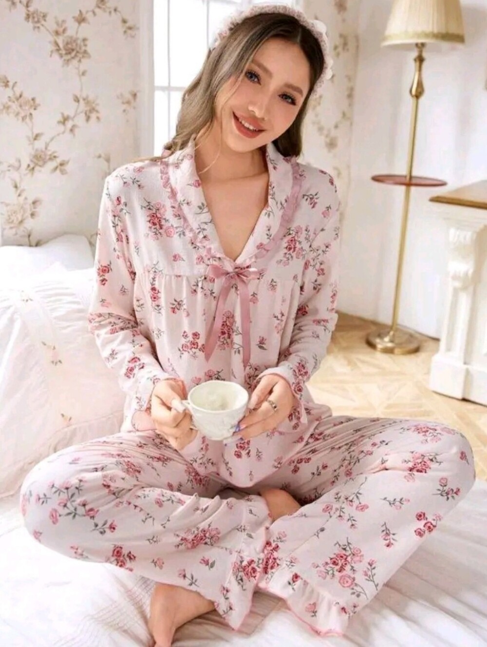 Women's Pink Floral Long-Sleeve Pajama Set
